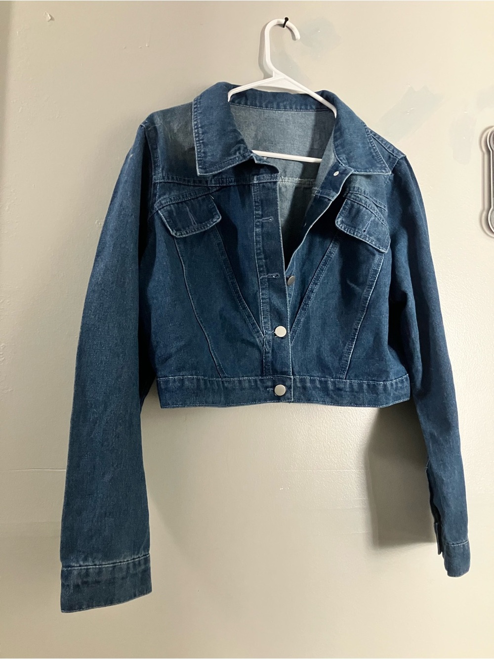 Denim Cropped Jacket - Dark Blue
